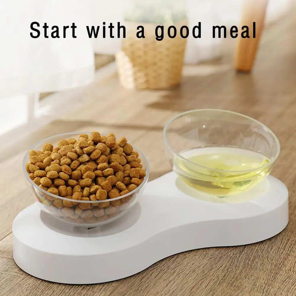 

Non-slip Cat Bowls Double Pet Bowls Transparent Tilted Raised Stand Pet Food and Water Bowls For Cats Dogs Feeders Pet Products