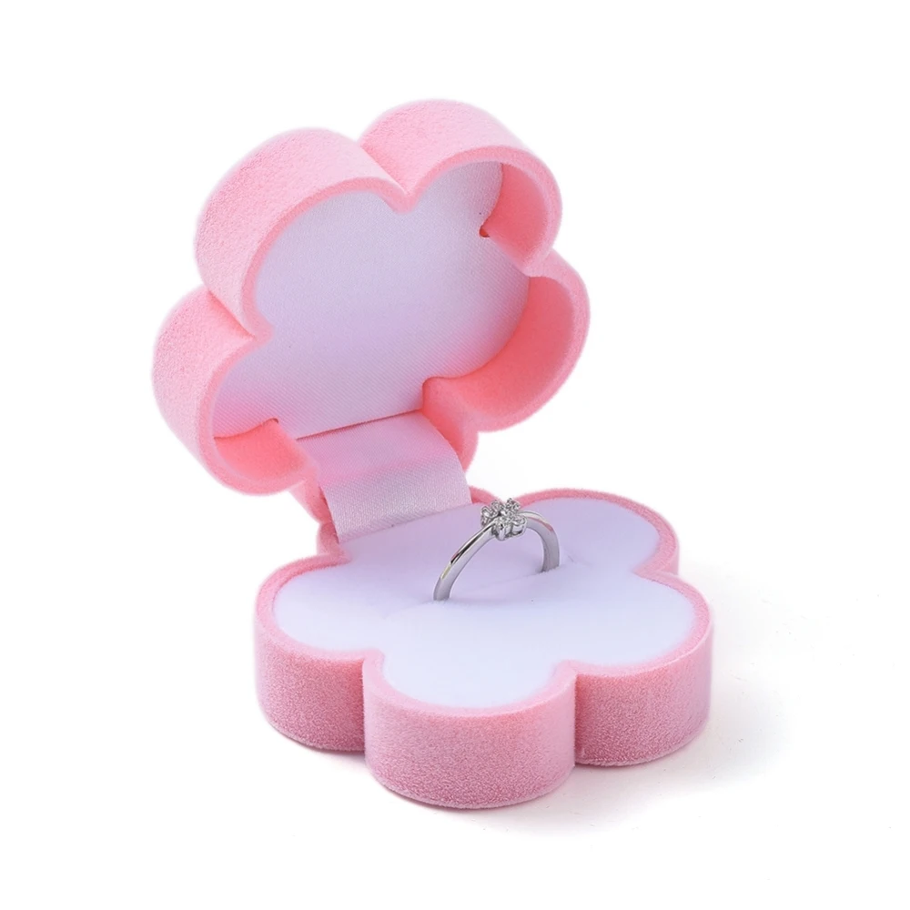 

Flower Shape Portable Velvet Jewelry Boxes Pink Organizer Storage Case for Ring Earrings Necklace Girl Gift Box