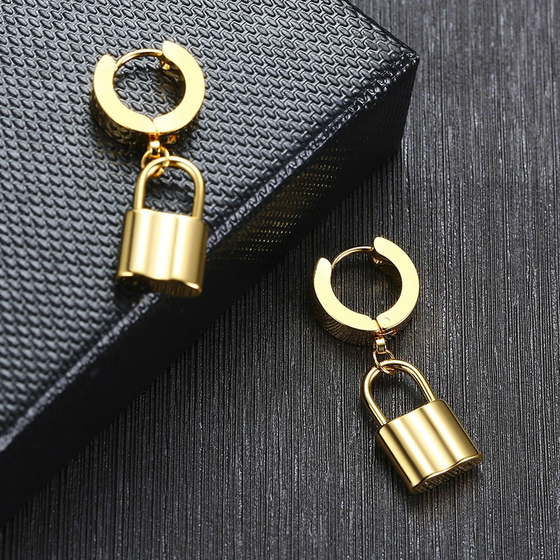 HUGGIE Висячие серьги-кольца для мужчин металлический замок из нержавеющей стали серьги в форме капли в золотой унисекс ювелирные изделия