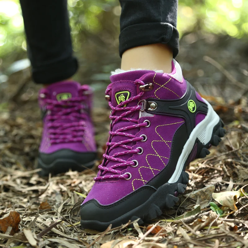 2021 Winter Fur Hiking Boots for Man Woman Waterproof High Top Trekking Shoes Women Outdoor Mountain Boots Men Camping Shoes