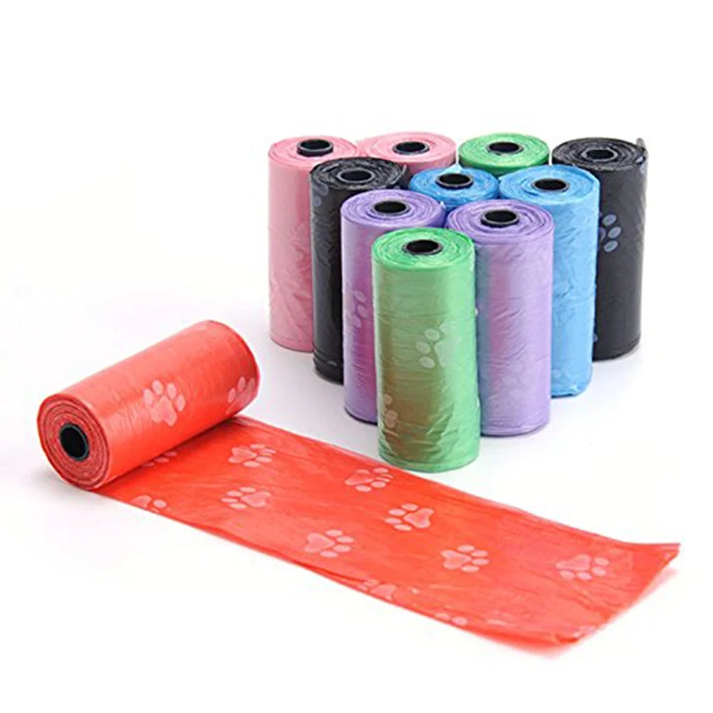 

5 Rolls Paw Printing Dog Poop Bag 15 Bags/ Roll Large Cat Waste Bags Doggie Outdoor Home Clean Refill Garbage Bag