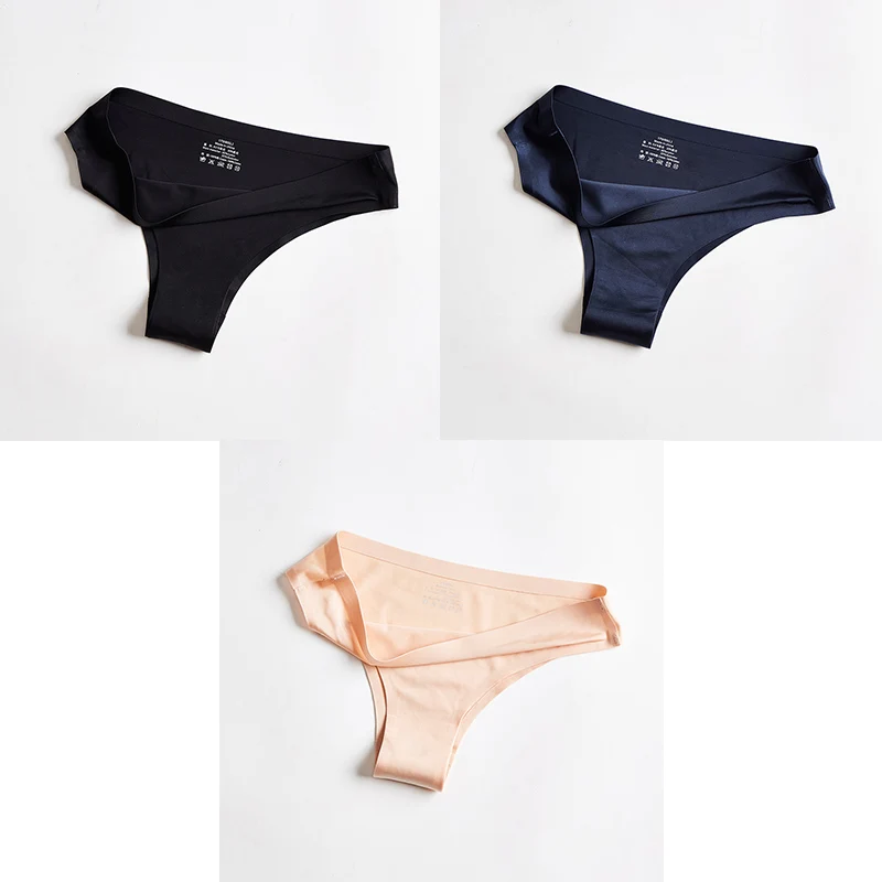black blue nude Трусики, женское нижнее белье, сексуальные, бесшовные, спортивные, женские, Т-образные, мягкие, стринги, для женщин, нижнее белье, ледяной шелк, 3 шт. BANNIROU - Цвет: black blue nude