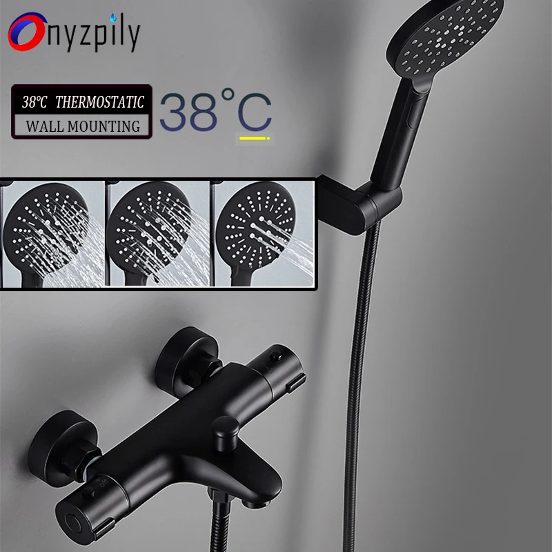 Черный термостатический дождевой Душ в стиле ретро душевая ванна с постоянной