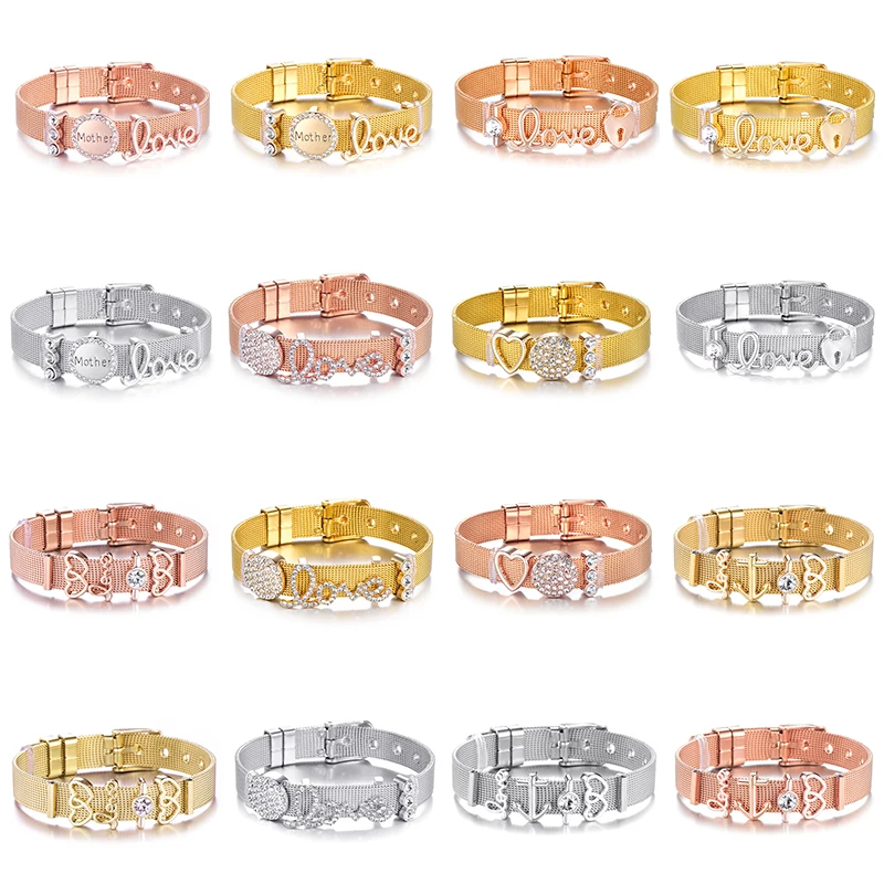 Женский сетчатый Браслет HOMOD Набор браслетов из нержавеющей стали цвета розового