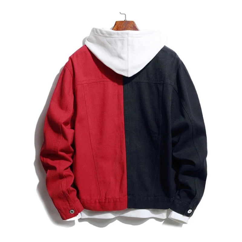 

Men Streetwear Black White Two-tone Patchwork Slim Fit Jean Jackets Motorcycle Man Hip Hop Cotton Casual Denim Jackets Coats