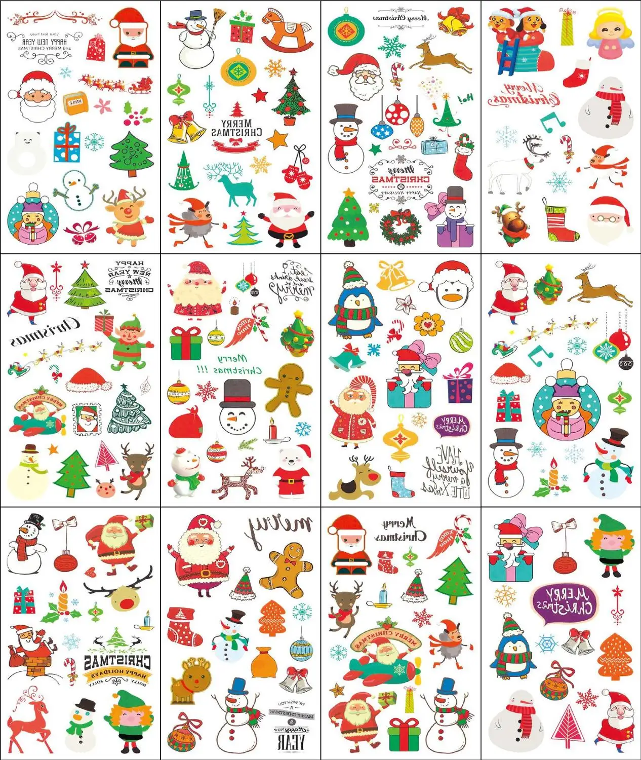 Lote de 6 hojas de calcoman&iacute;as para tatuajes temporales, calcoman&iacute;as de transferencia navide&ntilde;a para tatuajes de Pap&aacute; Noel y mu&ntilde;eco de nieve, regalo de decoraci&oacute;n facial para fiestas, 120 pegatinas-0