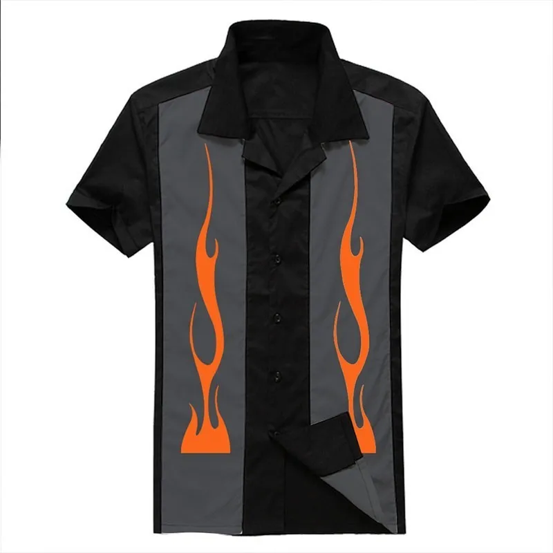 

Retro Shirt Men Vintage Rockabilly Shirts Men Short Sleeve Vertical Striped Funny Printed Mens Dress Shirts Casual Chemise Homme