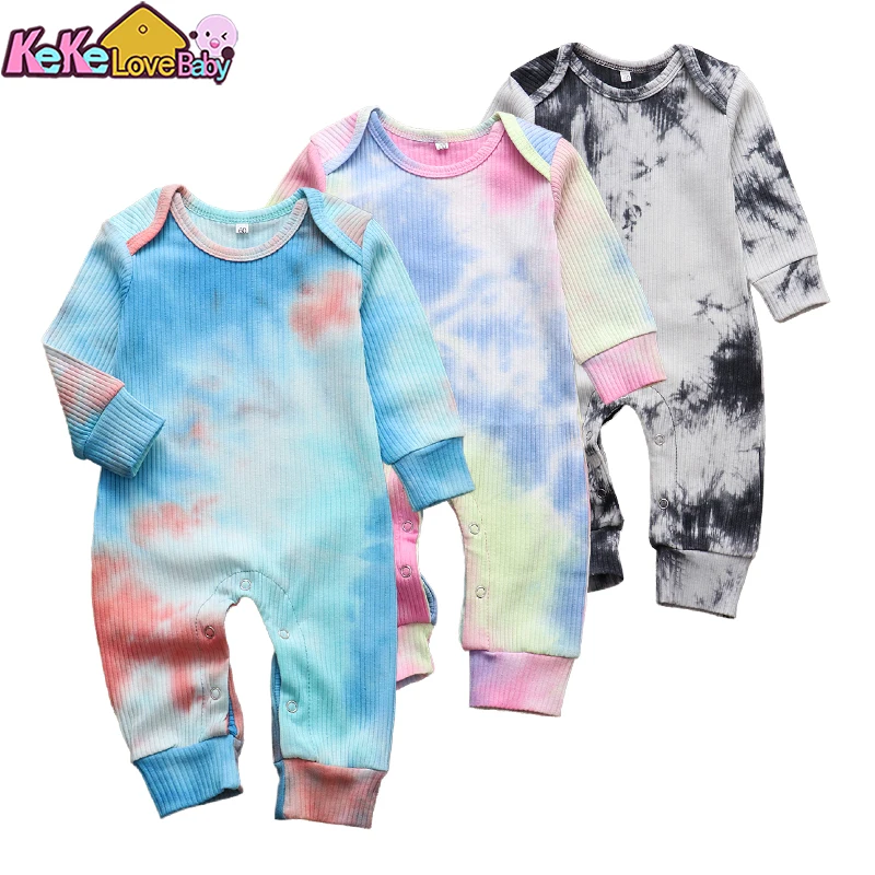 Newborn Baby Boy Girl Rompers Clothes Cotton Spring Autumn Long Sleeved Tie Dye Knitted Jumpsuit Infant For Pajama Outfits 0-18M