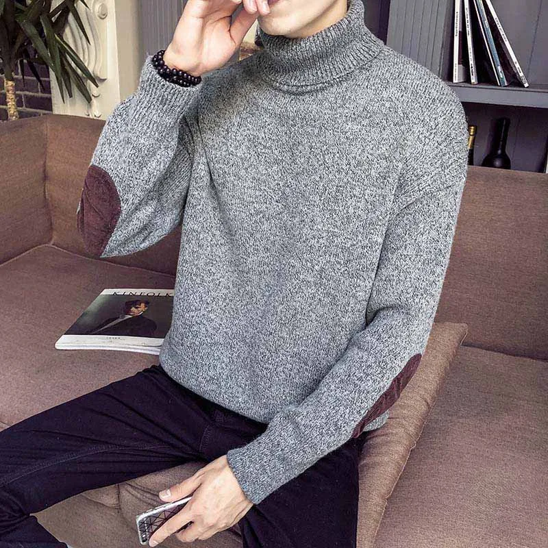 Мужской осенне-зимний свитер с высоким воротником однотонный пуловер вязаный JS26
