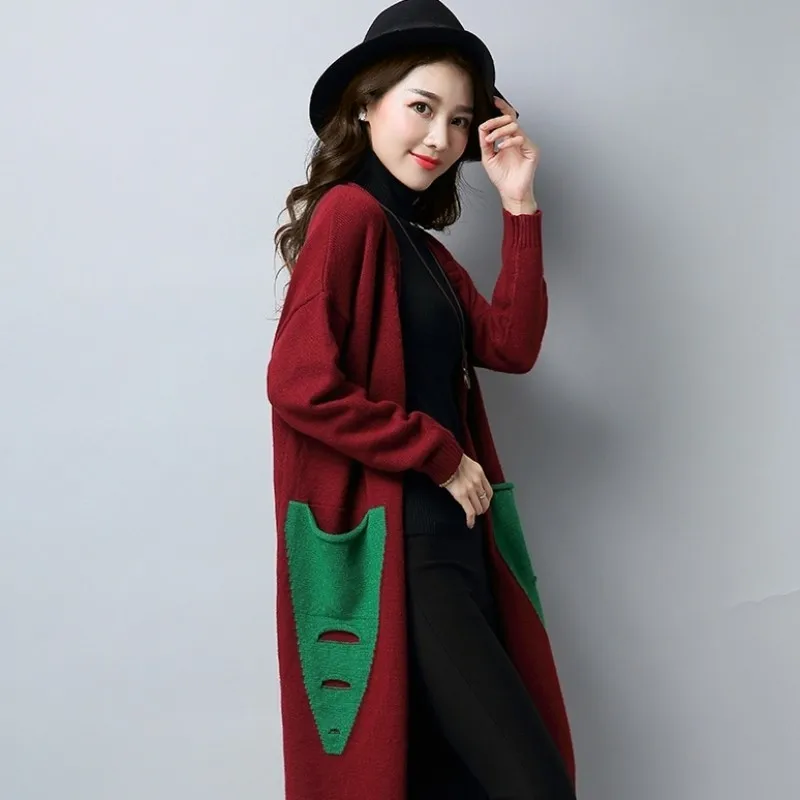 Женский кардиган в стиле пэчворк повседневный вязаный Модный женский свитер