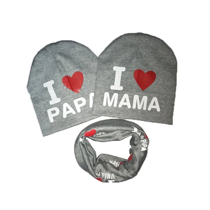 

Three-piece Children Hats Scarf Baby Boys Printed Knitted Caps Spring Autumn Kids Toddler Star Cotton PAPA MAMA Caps 6M-36Month