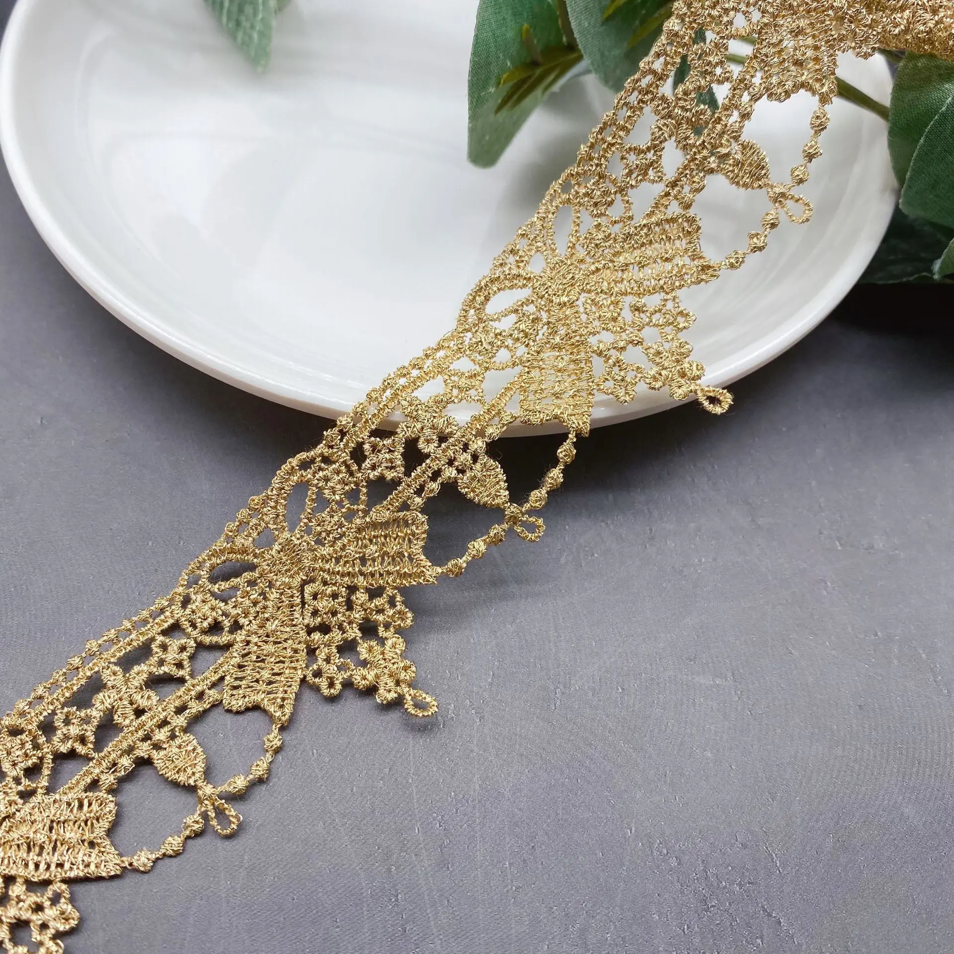 

Garment Accessories Gold Thread Lace Unilateral Bowknot Barcode Water-Soluble Handmade Accessories Exquisite
