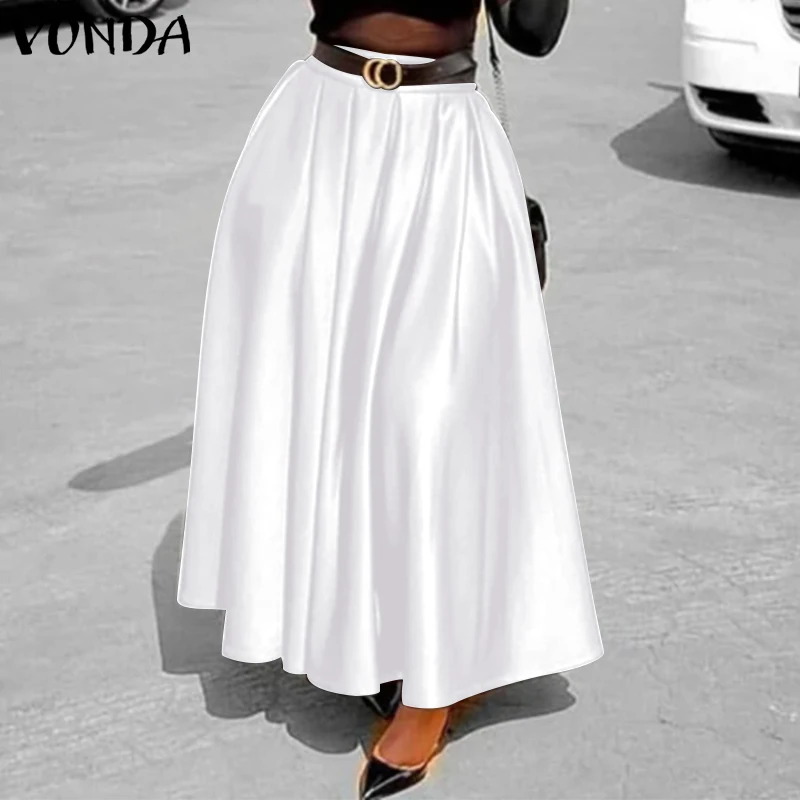 

Elegant Skirts Women Vintage Solid Color Pleated Long Maxi Skirts 2021 VONDA Office Ladies Sexy High Waist Party Skirts S-