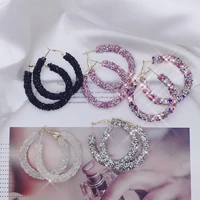women simple new design fashion charm crystal hoop earrings geometric round shiny rhinestone big earring jewelry