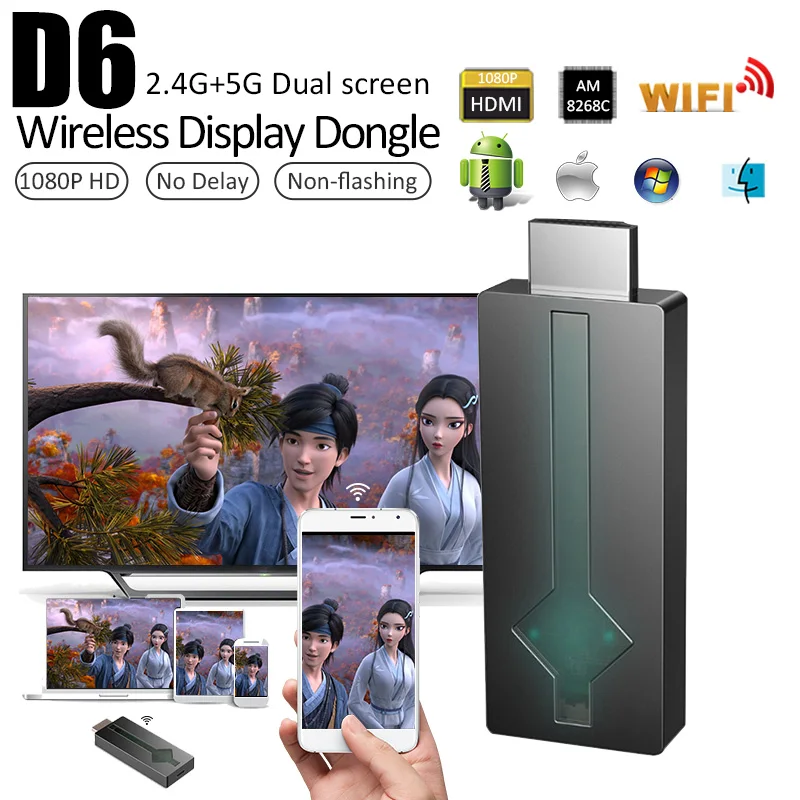 Новая ТВ карта D6 HDMI медиа видео стример ключ 2 4G + 5G WiFi дисплей HD цифровой приемник
