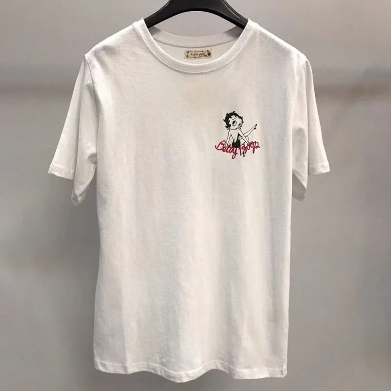 

Spring Summer tops ladies 2020 black white tees cotton T-shirts fashion sweet clothes for women