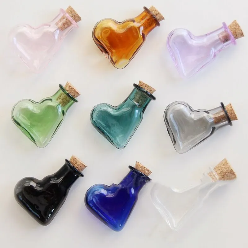 20 штук в форме сердца Форма мини стекло 10 цветов дрейфующие бутылки с пробкой