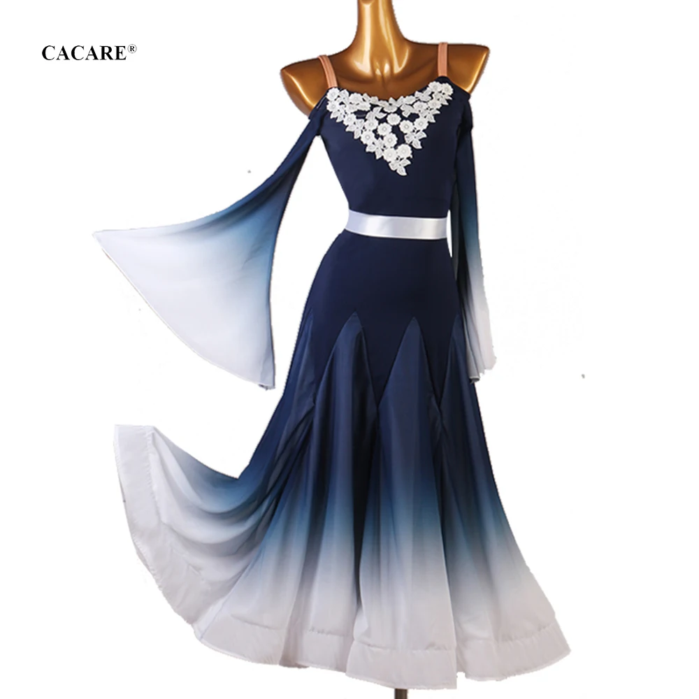 

Ballroom Dance Competition Dresses Women Waltz Dress Standard Dancing Wear Costume Customize D0839 Mesh Sleeve Applique Big Hem