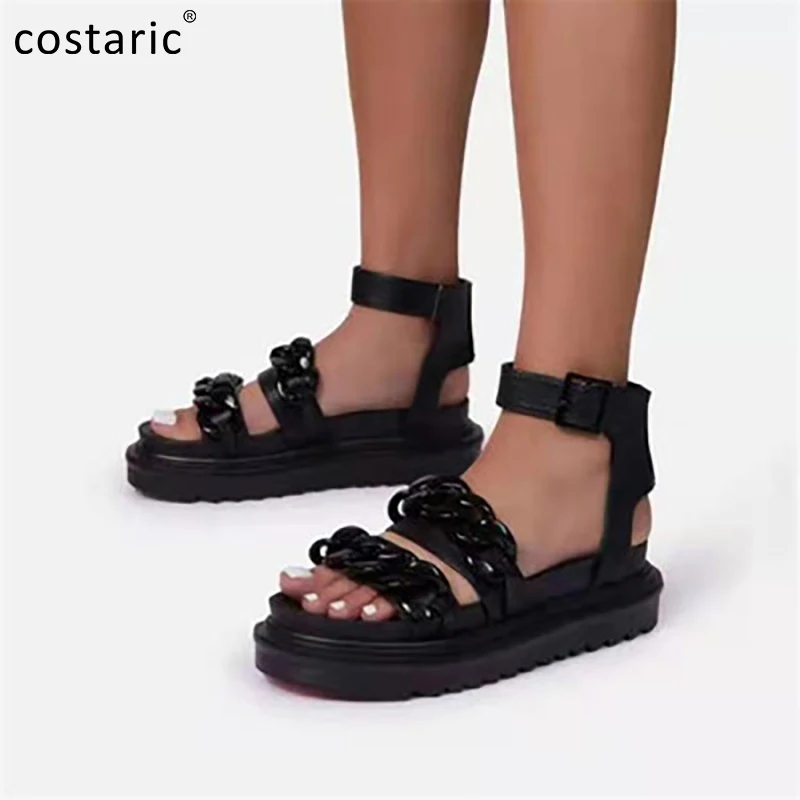 

Костерзиц цепи женские римские сандалии женская летняя обувь на платформе; Женские босоножки на плоской подошве, на толстой подошве, круглы...