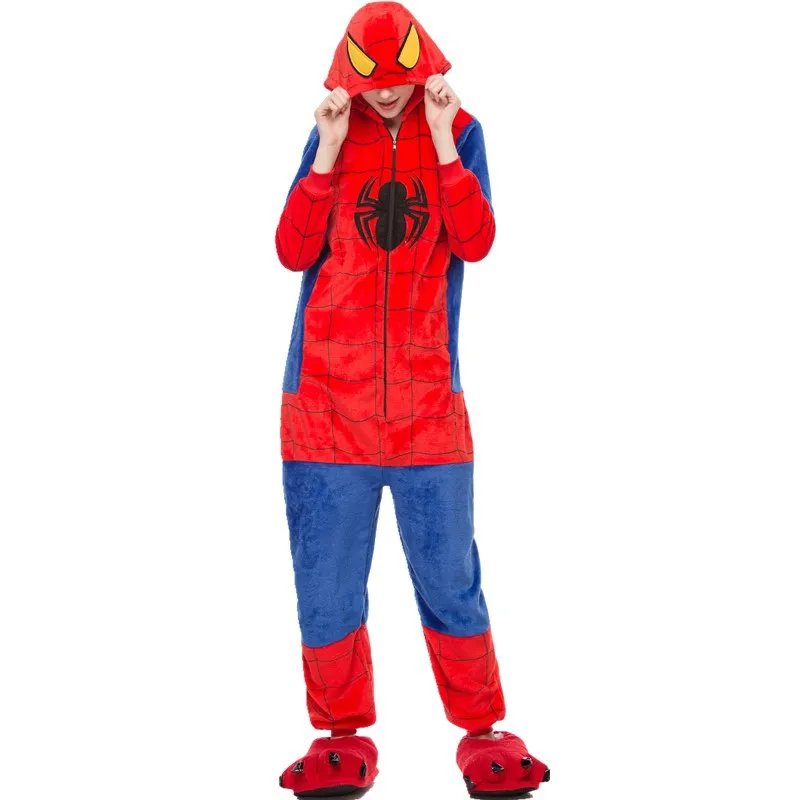 Cute Cartoon Kigurumi Red Spider Pajamas Long Sleeve Hooded Onesie Adult Women Animal Halloween Christmas Sleepwear