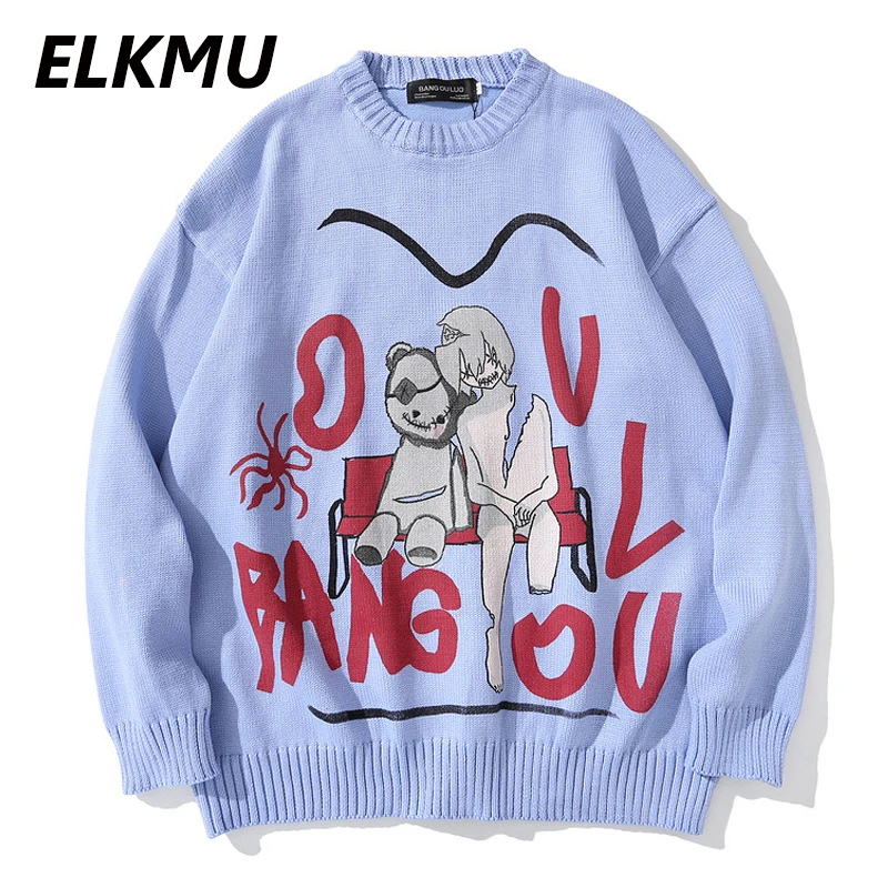 Вязаные свитера ELKMU с креативным принтом зима 2020 Харадзюку повседневная