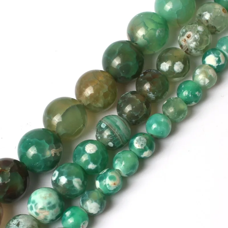 

Natural Dark Green Fire Agate Beads Wholesale 6/8/10mm Round Loose Stone Beads for Jewelry Making DIY Bracelet Necklace 15 inch