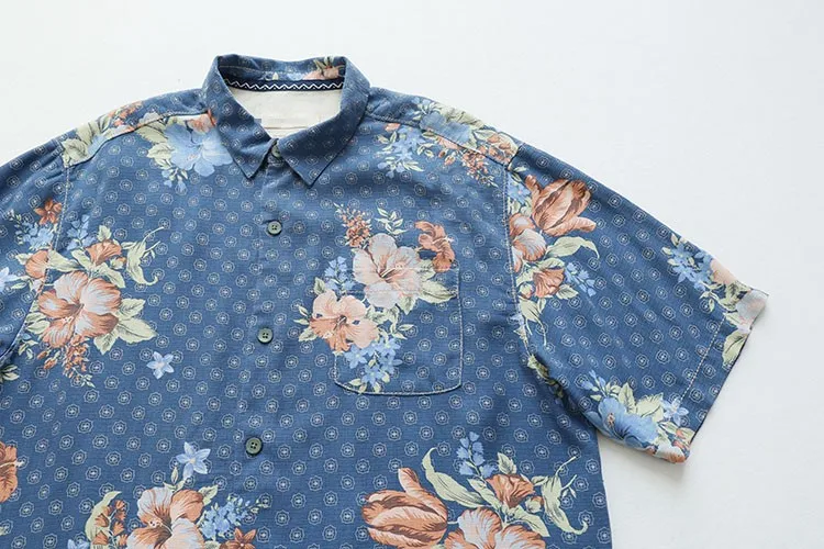 Tencel Мужская Роскошная Одежда гавайская рубашка с коротким рукавом с принтом большой размер США для отдыха