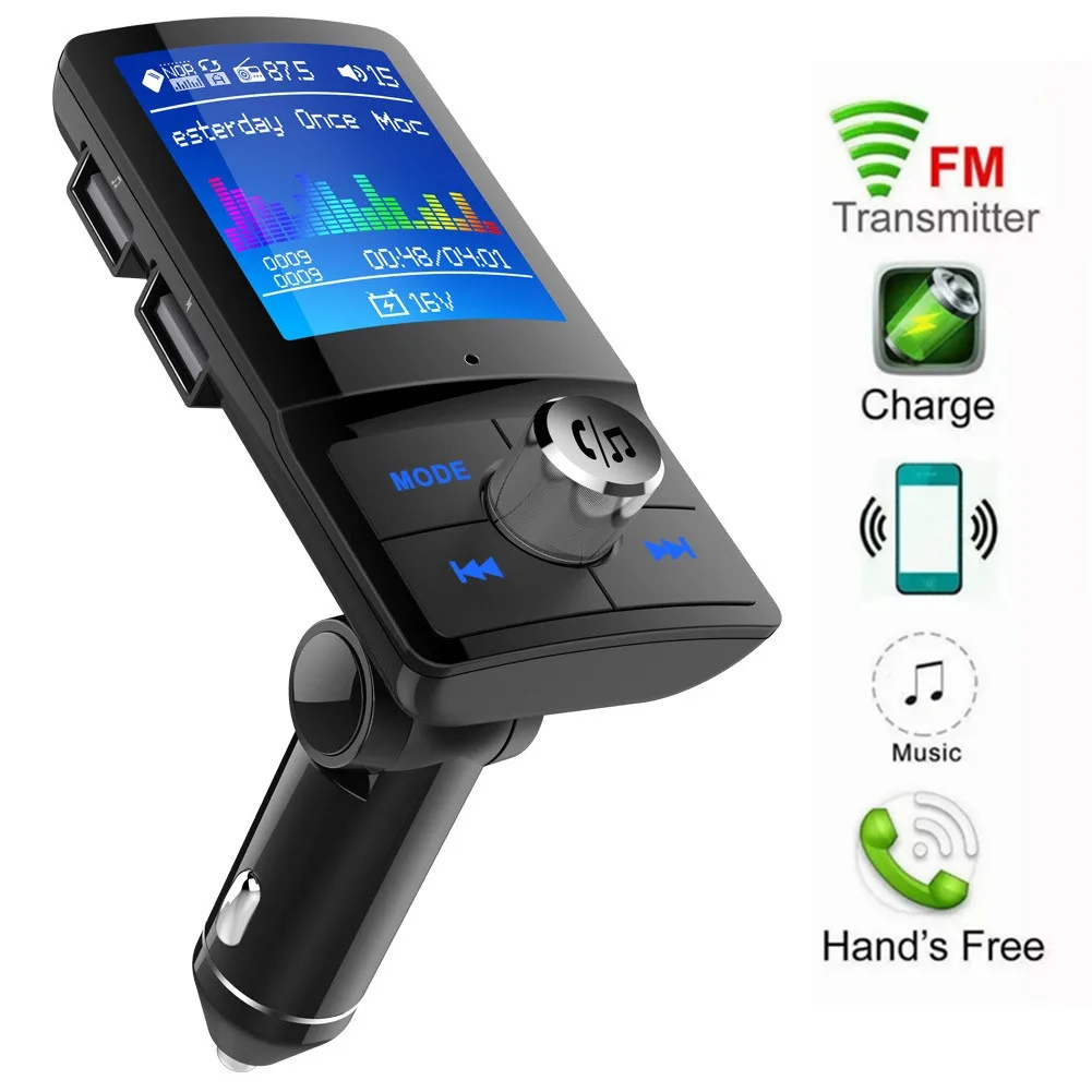 

Wireless Bluetooth FM Transmitter Modulator 1.8 Inch Color Screen Hands-free MP3 Player U disk TF card Dual USB Charger