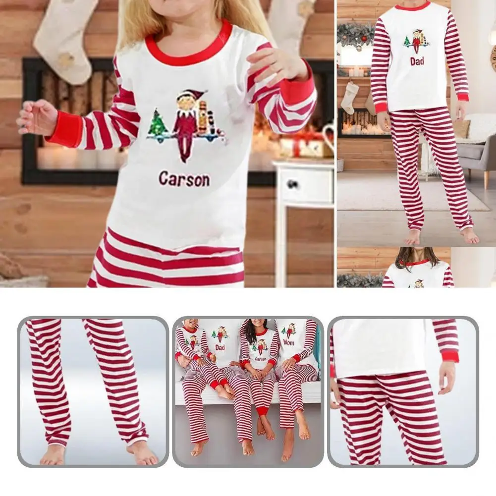 

Для взрослых и детей, 1 комплект, Повседневный, с длинным рукавом, в полоску, Семейный комплект, Рождественский комплект с круглым вырезом дл...