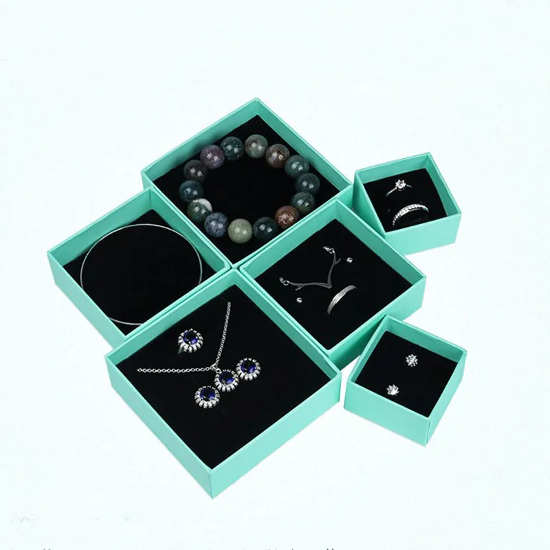 Светло голубые подарочные упаковочные коробки для ювелирных изделий квадратные