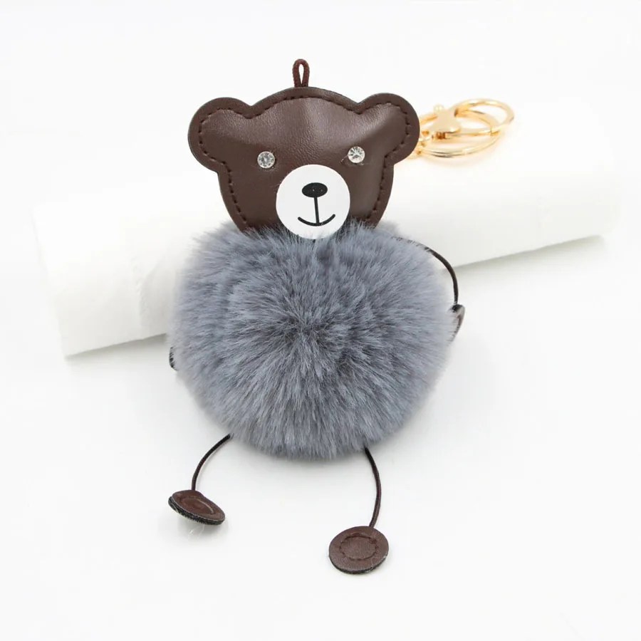 Милый пушистый PU медведь брелок женская сумка брелоки подвески Pom автомобильный