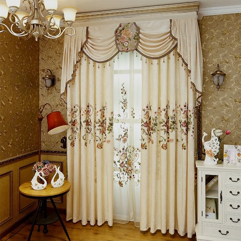 

2019 NEW Luxury European Curtains for Living Room Bedroom High-grade Custom Chenille Embroidery Sheer Customize Cloth Valance