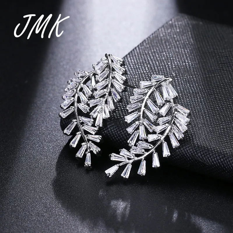 

JMK Elegant Branch Symmetric Earrings Zircon Silver Wings Personality Fancy Jewelry For Women Bridal Wedding Party Birthday Gift