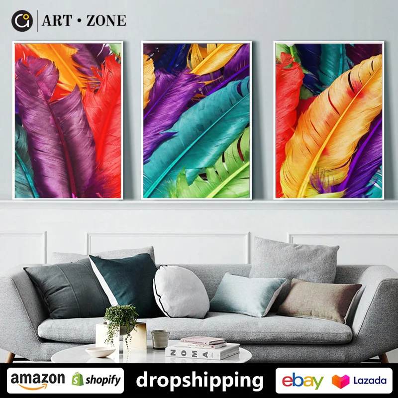 Постеры в скандинавском стиле с цветными перьями | Дом и сад