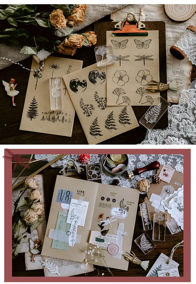 Ретро Лес серии украшения из акрила Резиновые Марки для stationery канцелярские DIY ремесла растения Цветок гинкго хлопок стандарт
