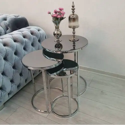 METAL GÜMÜŞ AYNALI ZİGON SEHPA DEKORASYON MODA OTURMA ODASI MOBİLYA SEHPALAR ŞIK KULLANIŞLI modern ahşap kahverengi sehpa kahve sehpası çay sehpası meyve masası kanepe yanı oturma odası için mobilya sehpa