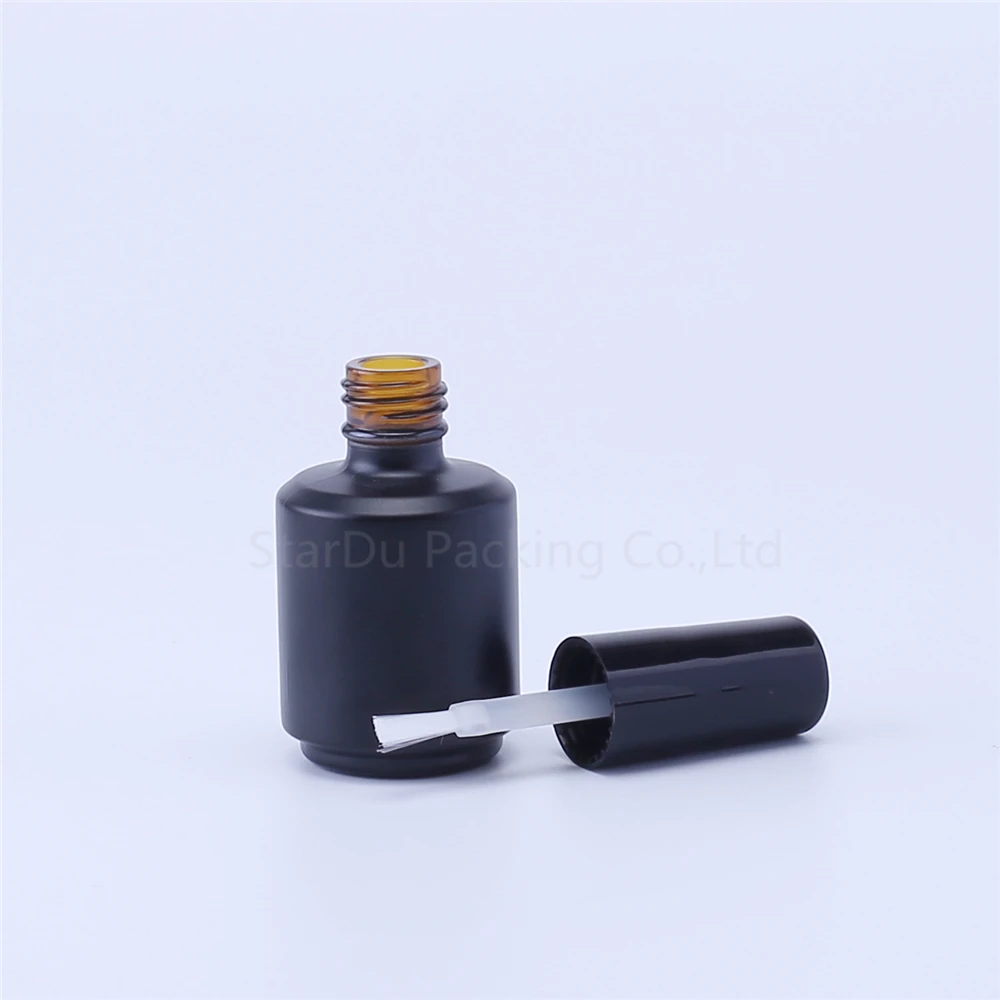 

30pcs/lot 15ml Empty Black Nail Polish Bottle &Small Brush Nail Art Container Glass Nail Oil Bottles