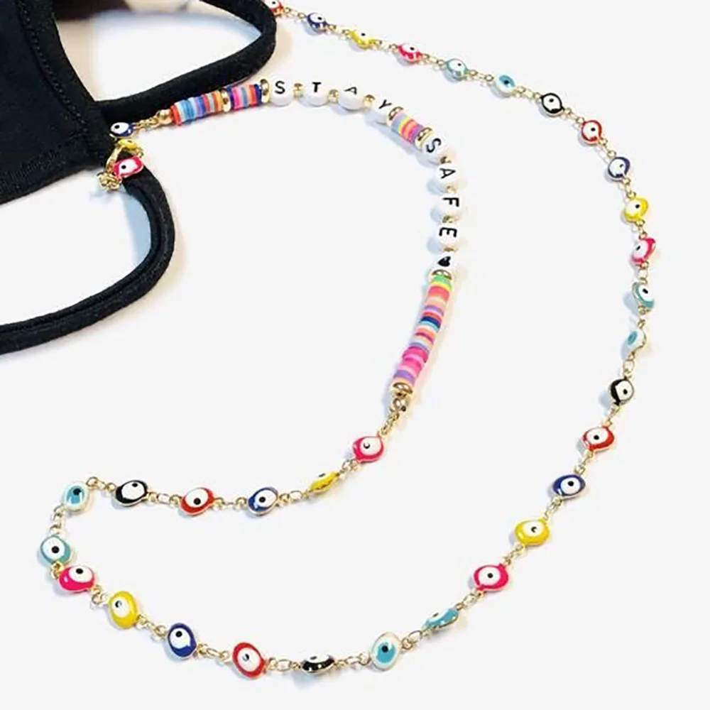 

Boho Heishi Chain For Sunglasses Holder Fashion Polymer Clay Letter Necklace Mask Chain Charm Women Jewelry Eyeglasses Decorate
