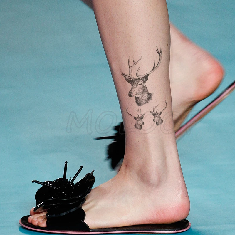 

Water Transfer Black Pere David's Deer head Tattoo Body Art Waterproof Temporary Fake Flash Tattoo for Man Woman Kid 10.5*6 Cm