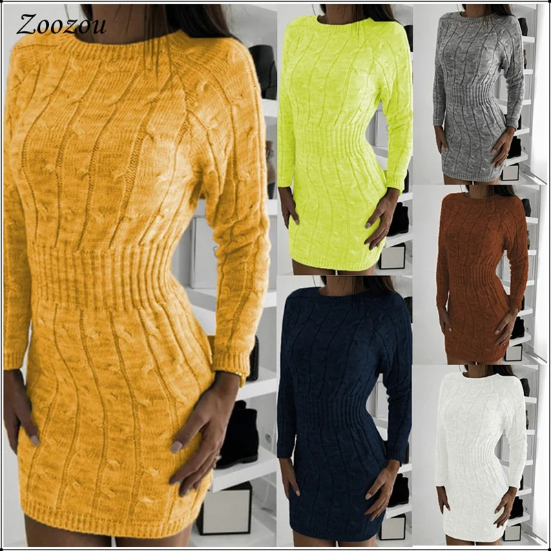 

Вязаное платье-свитер с узором, модное женское осенне-зимнее темпераментное платье-свитер, повседневное облегающее платье-свитер с длинным...