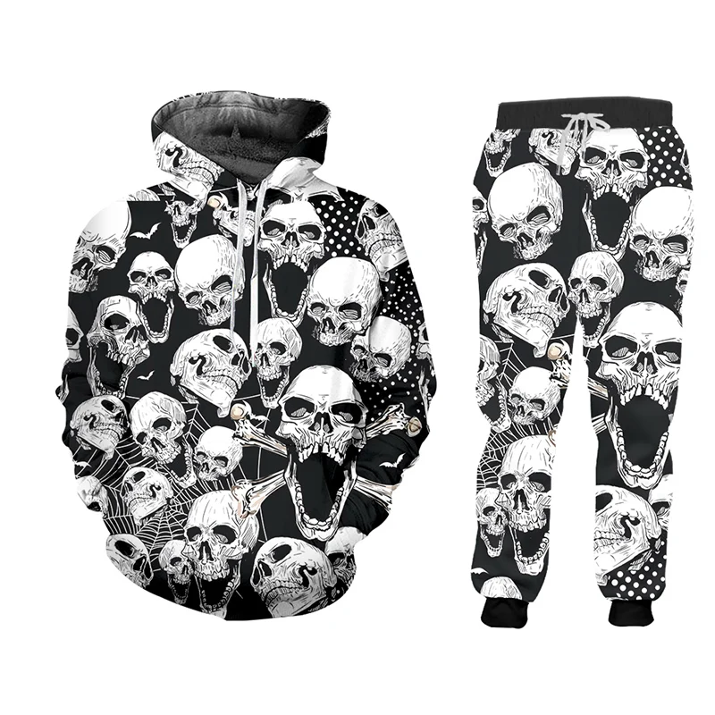 

IFPD Для мужчин комплект череп 3D штаны и толстовка в стиле хип-хоп с принтом; Свитшот новинка, для бега, спортивные брюки для девочек уличная сп...