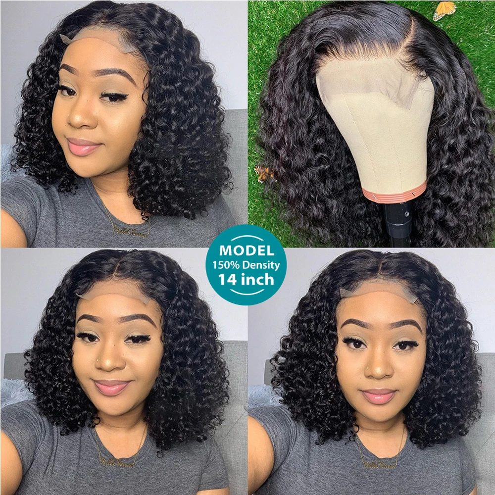 

Brazilian Deep Wave Human Hair Bob Closure Wig Natural Hairline Remy Hair Short Deep Curly Lace 13x4 Front Wigs With Baby Hair