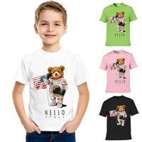 childrens boys and girls summer tee cartoon teddy bear printed 100 cotton casual fashion childrens short sleeved t shirt to