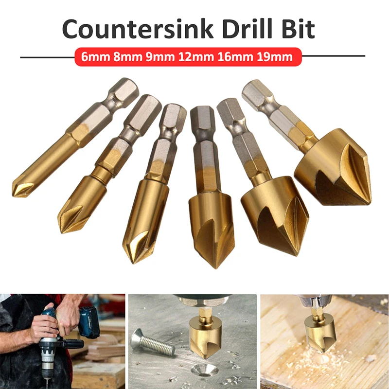 Концевая фреза OMY 5 фаска 1/4 &quotшестигранный хвостовик HSS 90 градусов деревянная 6 мм
