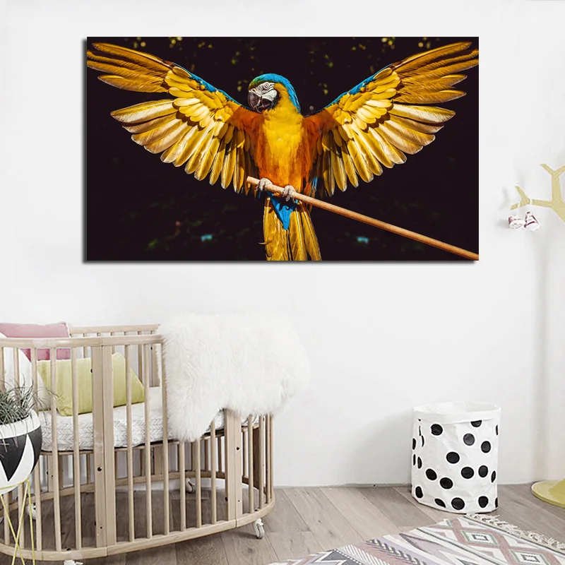 

Parrot With Wings Open Bird Canvas Painting Print Living Room Home Decor Modern Wall Art Oil Painting Poster Pictures Framework