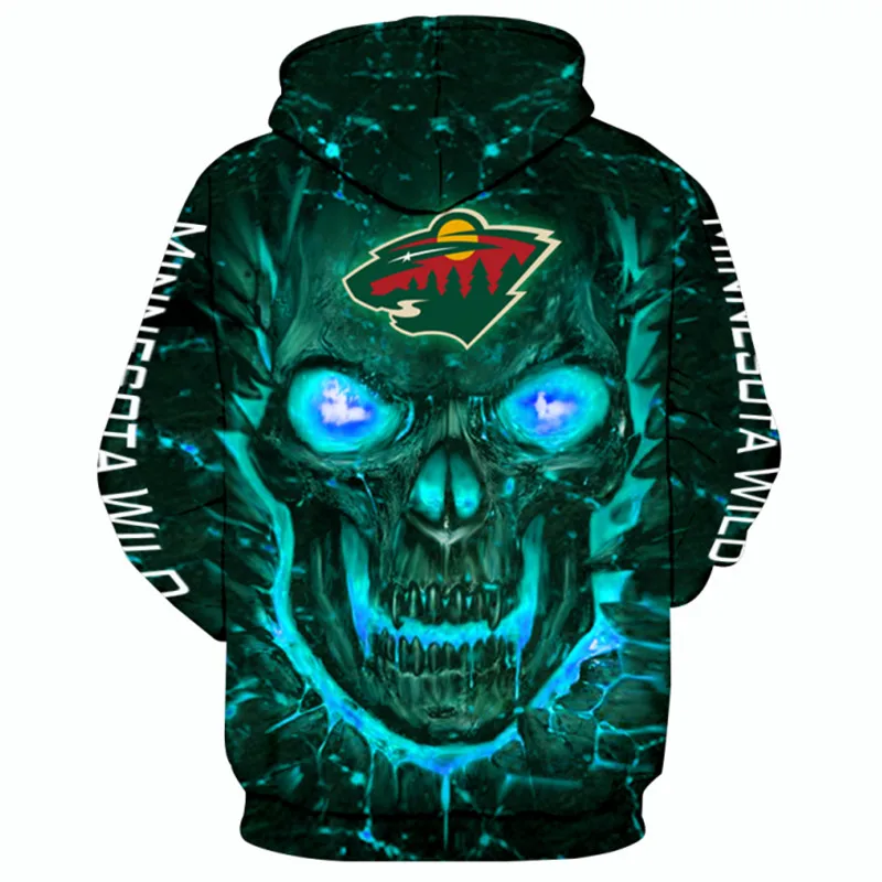 

Minnesota Men's Fashion 3D Hoodie Green Lava Skull Cartoon Bear Print Wild Cool Outdoor Sweatshirt