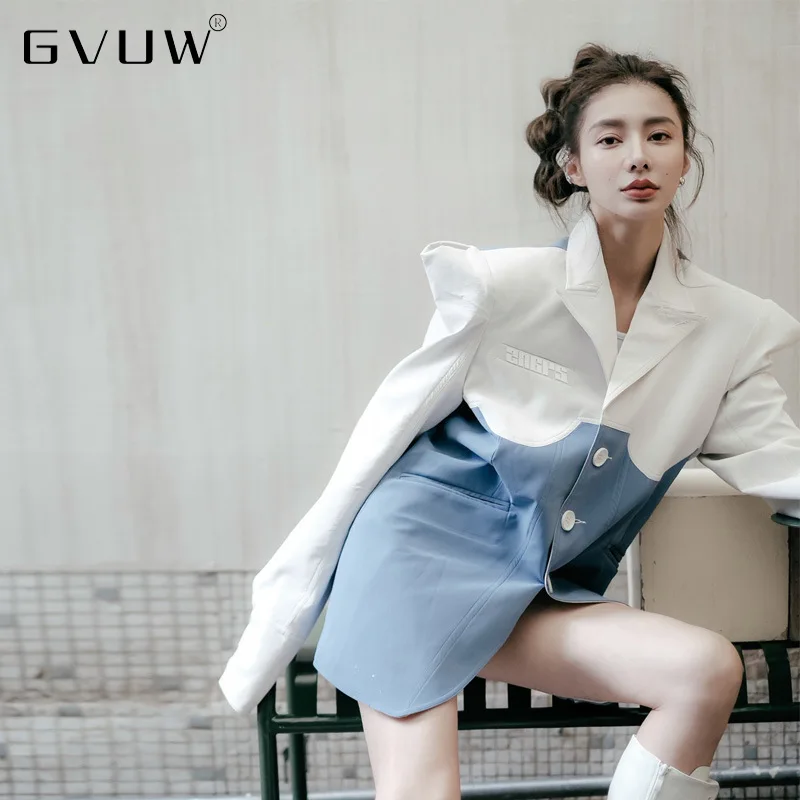 

GVUW Suit Coat Women's 2021 Autumn Korean Design Sense Minority Splicing Jacket plaided wholesale clothes