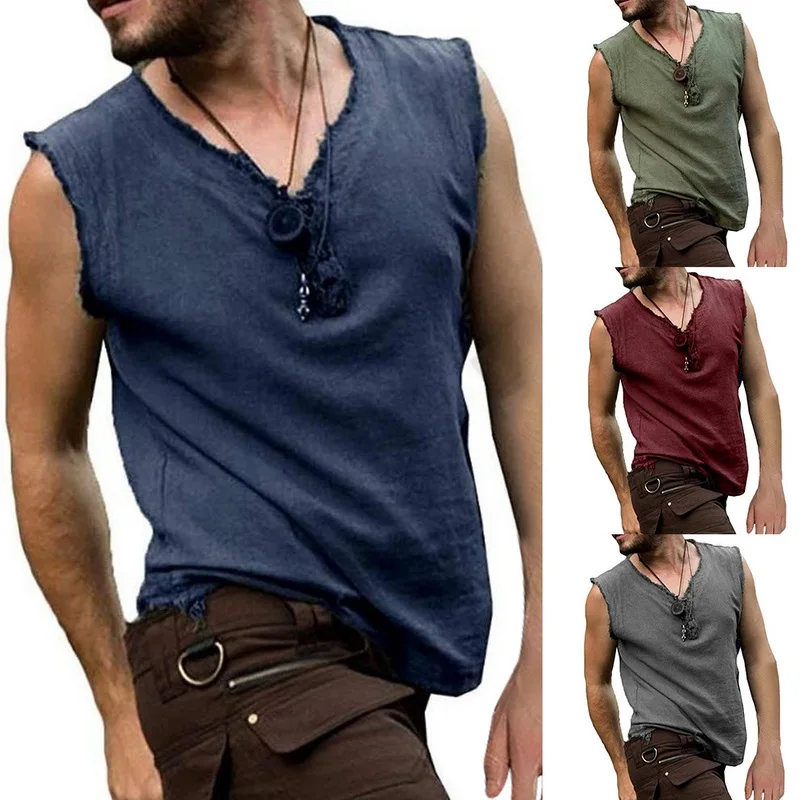 

Vintage Tank Tops Men Renaissance Knight Sleeveless Tee Top Medieval Pirate Costume for Stage Party Plus Size S-5XL