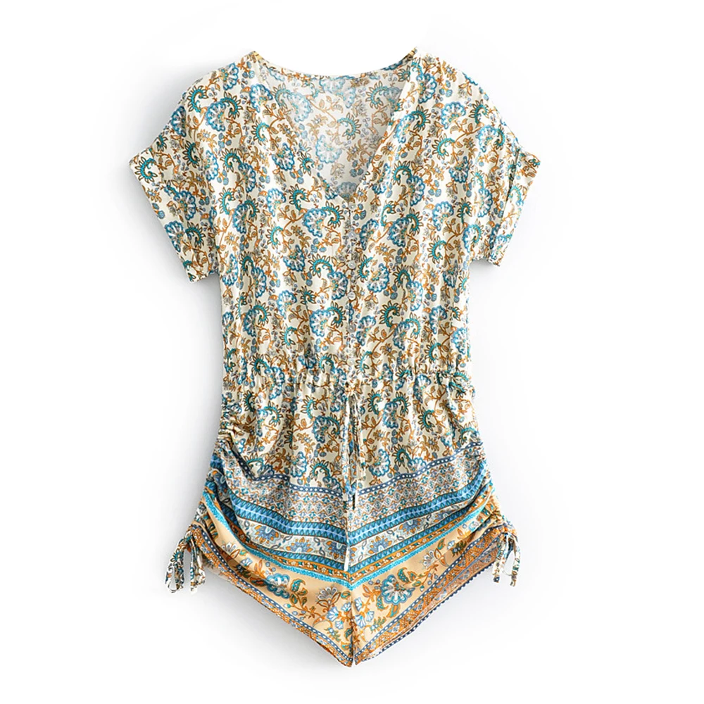 Женский комбинезон с коротким рукавом и V образным вырезом| |