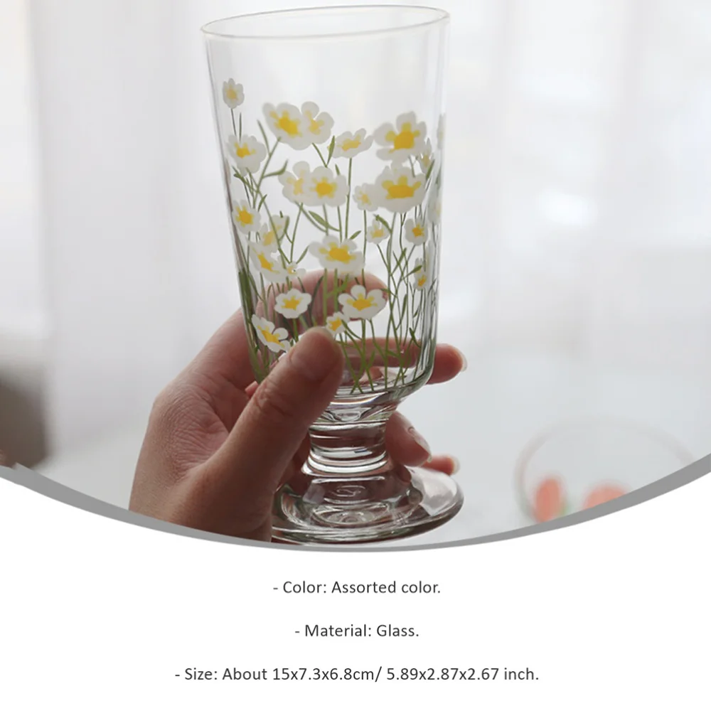 

1pc Daisy Glass Stemware Pastoral Glass Chic Beverage Cups (200-300ml)